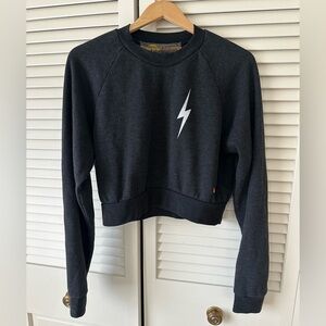 NWOT Women’s Aviator Nation Bolt Stitch Crop Slim Fit Crew Sweatshirt Size L